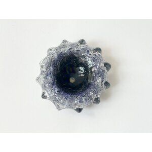 MCM Blown Glass Blue Ruffled Edge Glass Bowl | Catchall Dish